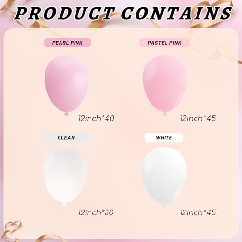 Image of 160Pcs 12 Inch Pink White Pastel Pearl Clear Latex Balloons for Girl Baby Shower Bridal Wedding Birthday Party Decorations