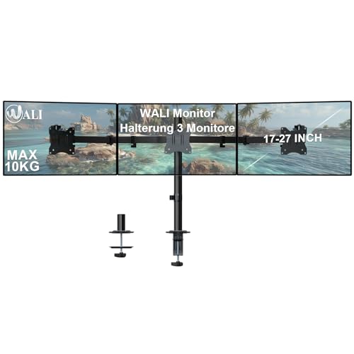 WALI Dreifach-Monitorhalterung robuster Dreifach-Monitorständer für 13-27 Zoll Bildschirme verstellbare Schreibtischhalterung für 3 Monitore mit Drehgelenk Neigung Drehun(M003SN) Schwarz