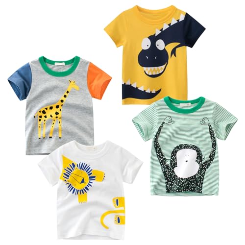 Image of DEEKEY Toddler Boys Shirts Short-Sleeve Little Kids t Shirts Boys' Tops, Tees & Shirts Graphic TEE Age for 2-7 Years 4-Pack