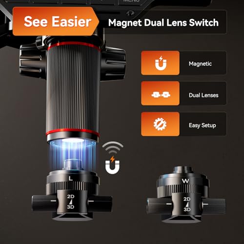 Image of Elikliv EM3K-3D Max 3D Digital Microscope with Magnetic Dual Lens, 3K HDMI, 10.1 inch Flex Arm, Coin & Electronics Repair Microscope with Ring Light, 64GB Card Included