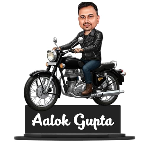 Image of Taxton Custom Bike Rider Caricature Personalized Wooden Bike Photo Frame for Men | 7.5 Inch Durable Double Wood Print with Acrylic Name Plate (Black)