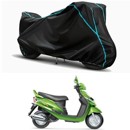 Image of Waterproof Bike Body Cover Compatible for | Mahindra Rodeo RZ | Taffeta Fabric, Sky Piping Design, Bottom Elastic Fit | Dustproof, Sun UV & Rain Protection for All Weather.