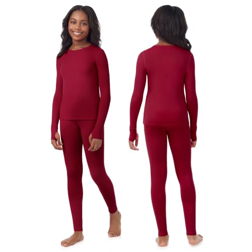 Image of Cuddl Duds Heavyweight 2 Piece Sets Base Layer Thermal Underwear for Girls | Winter Clothing, Fleece Lined Long Sleeve Top & Leggings, Soft Lounge Set for Cold Weather, Moisture Wicking Heat Retention