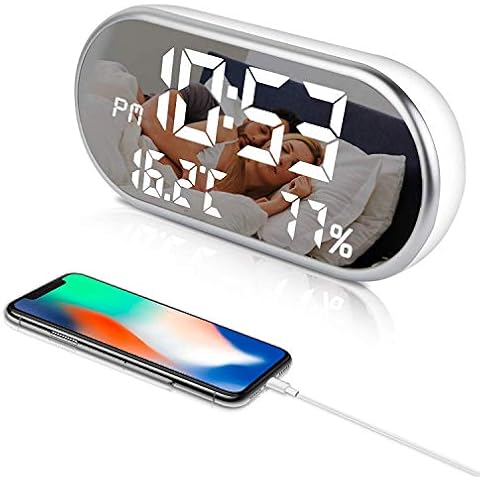 JBonest Digital Alarm Clock, Portable Mirror HD LED Time/Humidity/Temperature/Display Function, 3 Brightness Adjustment, Dual USB Port Charging, Suitable for Bedroom, Office, Travel, One Size Cover
