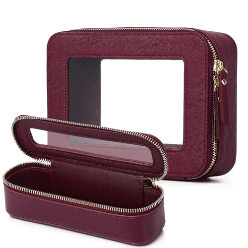 Pinkmik Travel Clear Makeup Bag (Burgundy, M+SLIM)