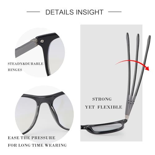 Image of MIRYEA Spring Hinge Photochromic Gray Sunglasses Blue Light Blocking Glasses for Men Women Day Night Gaming TV Phones Computer Eyeglasses UV400 Protection Anti Glare Lightweight TR90 Full Rim Eyewear