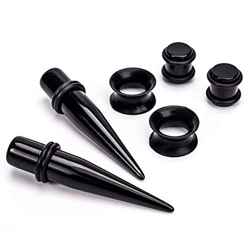 LLGL-EU Ohr-Stretching-Kit 50 Stück 14G-00G Ohr Messgeräte Expander Set Acryl Verjünger und Stecker & Silikon Tunnel Piercing-Schmuck-Set (Black)