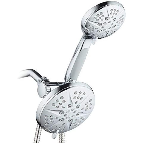 NOTILUS SURROUND-SHOWER(TM) High-Pressure 48-setting Luxury 3-way Rain Shower Head/Handheld Combo - Anti-Slip Grip, Anti-Clog Jets, Heavy-Duty Stainless Steel Hose, Chrome Finish,Lifetime Warranty Cover