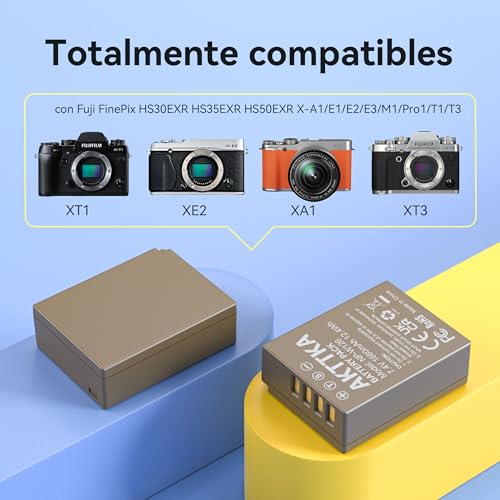 AKTTKA NP-W126S/W126 Batería 1680mAh (2 Packs) 20W Carga Rápida para Fujifilm X100F/X100VI/X-A1/X-E1/X-E2/X-E3/X-M1/X-Pro1/X-T1/X-T3/X-T30/X-T50/HS30EXR/HS35EXR/HS50EXR, Pantalla LCD, Memoria SD - imagen 2