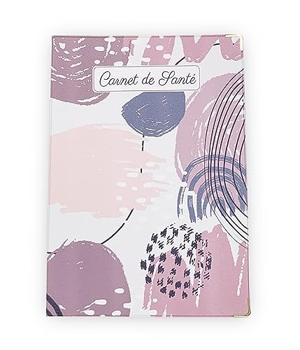 Nemau - Protège Carnet de Santé en Simili Cuir – Fabriqué en France - Étui Carnet Bébé Enfant Fille ou Garçon Adulte - Format Maternité Standard - Idée Cadeau Naissance - Modèle Abstrait Rose et Gris
