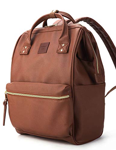 Kah&Kee Leather Backpack Diaper Bag with Laptop Compartment Travel School for Women Man (Brown, Large)