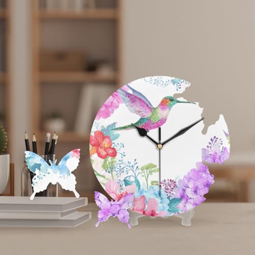 Reloj de pared analógico silencioso con diseño floral y pájaro miniatura 7