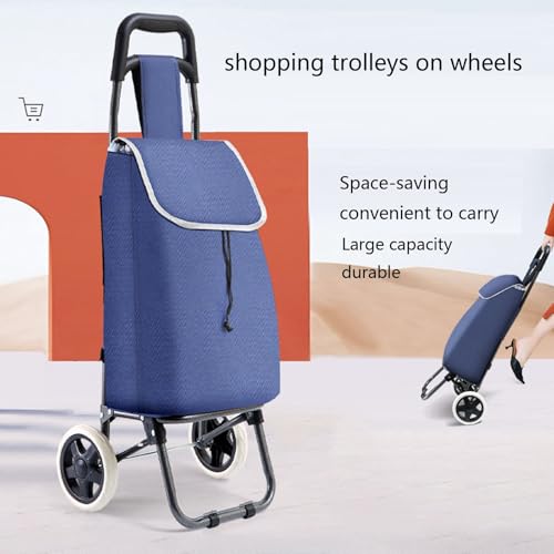 Faltbarer blauer Einkaufswagen mit 2 Rädern – Einkaufstrolley, leicht und tragbar, perfekt für Einkaufen, Reisen und Besorgungen, einfache Lagerung – Bild 6