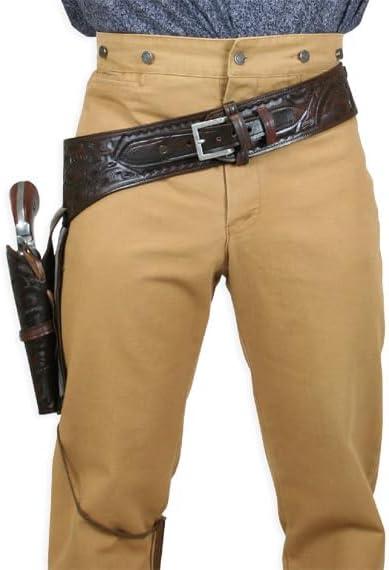 Western Gun Belt and Holster for Men Full Grain Buff Leather Tooled – Fits .44/.45 Cal Revolvers 4" to 6.5" Barrel Length Cowboy Style