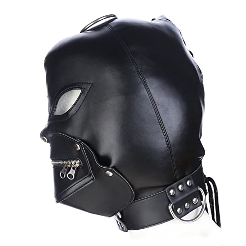 Máscara de cuero con boca con cremallera y ajuste perfecto para experiencias BDSM 5