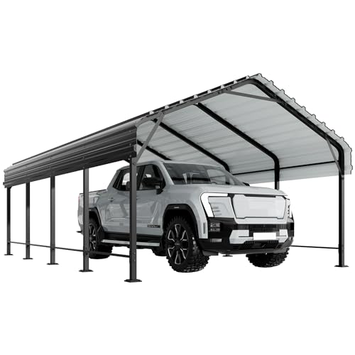 Image of Shintenchi 12x20 FT Metal Carport, Oversized Carport Garage with Enhanced Base, Outdoor Galvanized Car Shelter, Heavy Duty Carports Canopy, for Car, Boats and Tractors, Grey