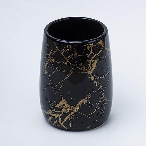 Image of Market99 Black Ceramic Bathroom Set of 4 - Stone Finish | Matte Cylindrical Bath Accessories | Bathware Set | Washroom Accessories | Luxury Gift Accessory for Home, Bathroom Decor