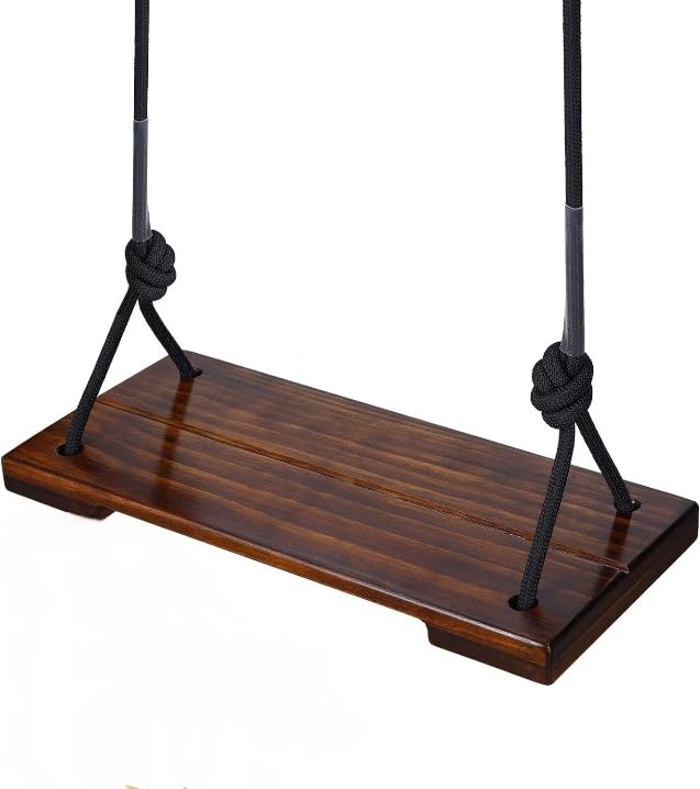 Moksh Art Small Wooden Swing, Jhoola | Tree Swing Adults Kids Indoor Outdoor Adjustable Rope Hanging Wood Swing Set With 2 Carabiner Hooks For Tree Branch Porch Patio Garden (17"X 8") - 20.3 Cm