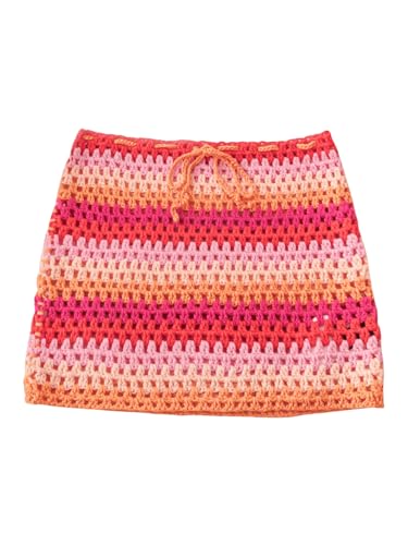 GORGLITTER Women's Crochet Knit Cover Up Skirt Color Block Drawstring Bodycon Mini Skirts