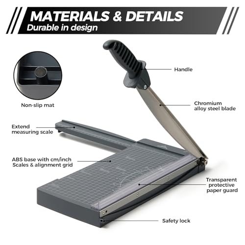 JIELISI A4 Papierschneider, Schnittleistung bis zu 10 Blatt, 12 Zoll Schnittlänge, Manuelle Guillotine-Papierschneidemaschine, Hebelschneider Schere für Papier und Fotos（Dunkelgrau）