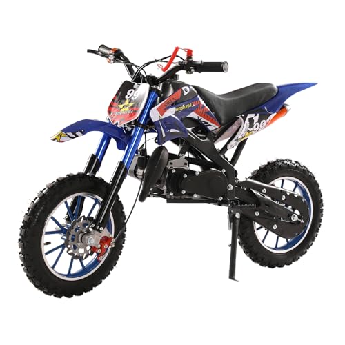 gibxiyza 50cc Dirt Bike 2-Stroke Kids Dirt Bike Kids Motorcycle Dirt Bike for Kids Gas Power Motocross Off Road Mini Dirt Bike Pocket Motorbike Racing Max Speed 40KM/H with Front Rear Disc Brakes Bl