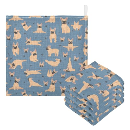 Image of vvfelixl Baby Cotton Washcloths French Bulldog Pug Infants Bath Towel for Unisex Puppy Face Towels for Newborn, Natural Baby Wipes Delicate Skin, 11.8 X 11.8 inch, one sizex3