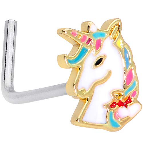 Body Candy Womens 20G 316L Stainless Steel L Shaped Nose Ring Rainbow Unicorn Nose Stud Body Piercing Jewelry 1/4"