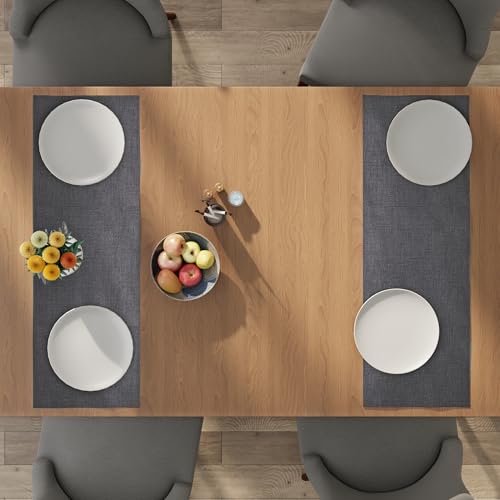 Image of Encasa XO Dining Table Runner for 4 to 6 Seater | 32x91 cm | Grey | Chenille Fabric | Machine Washable