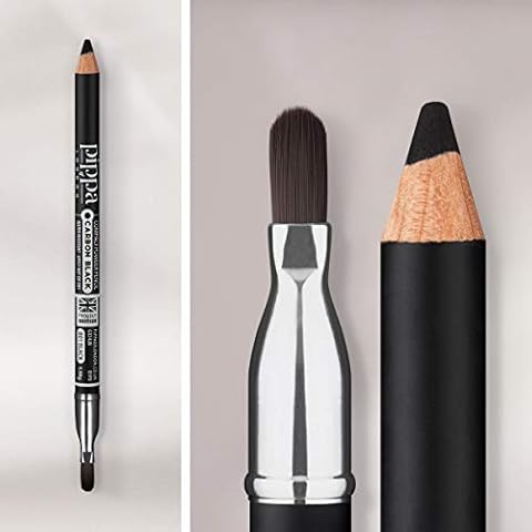 Pippa of London Black Thunder Velvet Soft Powderliner Long Lasting Black Eyeliner Pencil & Eyeliner Brush Combination - Soft Finish Eye Pencil Liner - Water Resistant Eyeliner with Blending Brush Cover
