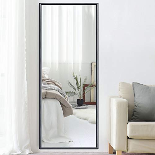 Image of NeuType Full Length Bedroom Wall-Mounted Floor Mirror with Standing Holder (Deep Gray)