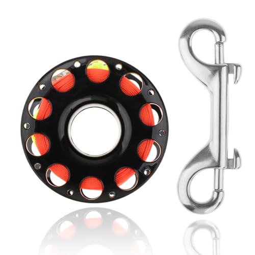100FT Scuba Diving Reel Large Scuba Spool Finger Reel with Double-Ended Bolt Snap Clip for Underwater Scuba Diving Snorkeling Spearfishing
