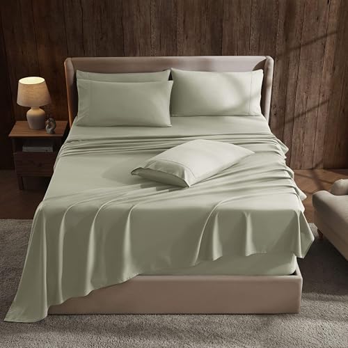 Image of Hearth & Harbor Extra Deep Pocket Sheet Sets, Luxury Soft 6 Piece Bed Sheet Set Fits Mattress 18-24 Inches - King, Sage Green New