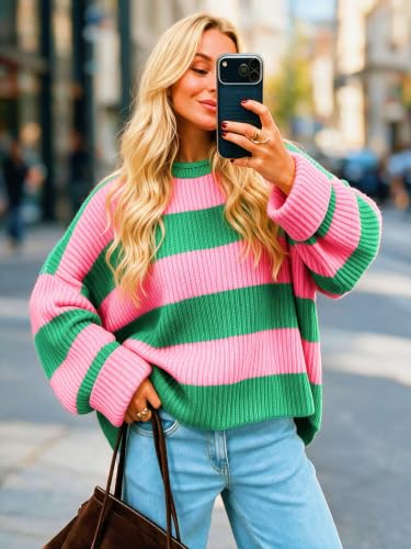 Image of Simier Fariry Womens Fall Winter Long Sleeve Oversized Striped Sweater