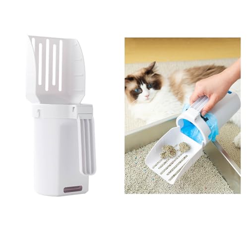 猫砂 スコップ ゴミ箱付き 猫トイレ掃除 おむつ桶 収納 脱臭 便利ゴミ整理箱 猫砂篩網 簡単操作 汚物処理ちりとり 猫砂鉢 トイレ鉢 尿 糞掃除 トイレ用品 猫糞尿処理 汚れない手 洗いやすい 猫砂べらゴミ箱付き ペットの掃除用品 ペット用品 (ホワイト