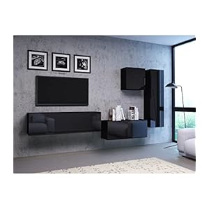 Calicosy Ensemble TV Mural avec 4 Eléments Munich – Panneaux de Particules Mélaminés – Rangements – Style Discret et Simple – Pour Salon – L140 cm x l38 cm x H40 cm