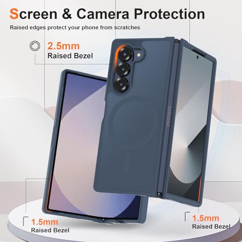 Image of ORETECH Magnetic Case Compatible with Samsung Galaxy Z Fold 6 Case, Translucent Back Non-Slip Hard PC Shockproof Bumper Protective Phone Case Cover for Samsung Z Fold 6 - Navy Blue