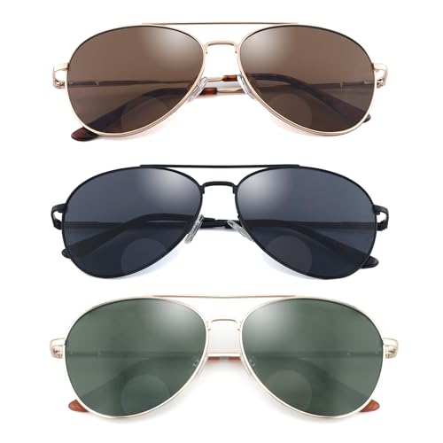 G15 Classic Bifocal Sunglasses,Men's Command Aviator Metal Reading Glasses 2.0