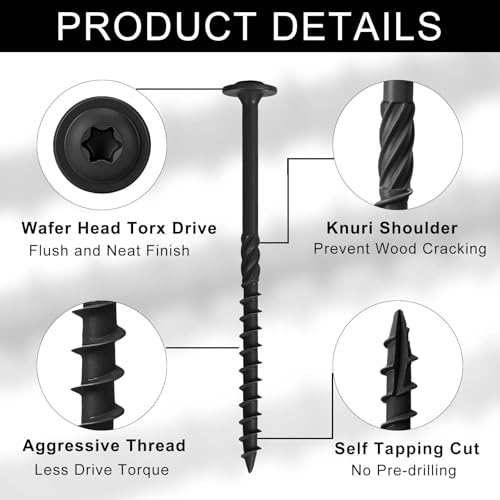 Tornillos tirafondo para madera HanTof 50 piezas #14 x 3" cabeza wafer con recubrimiento epóxico resistente al óxido, incluye punta estrella T30 negra miniatura 3