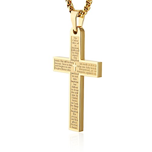 HZMAN Stainless Steel Mens Womens Cross Necklace Lord's Prayer Pendant, 4 Colors Available2