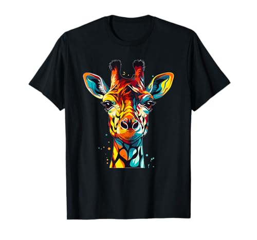 Aesthetic Giraffe Art Bunte Giraffe Cartoon T-Shirt, Unisex Erwachsene, Kinder, Kurzarm, T-Shirt, Multicolored, S