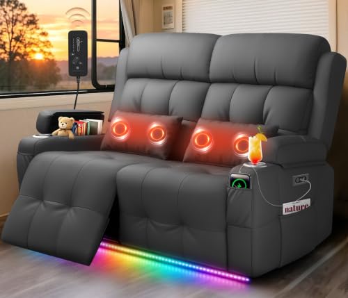 Tiooii RV Loveseat Recliner Sofa, Wall Hugger Reclining RV Couch with USB
