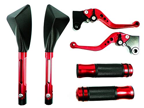 Kit Retrovisor Tomok+Manete Curto+Manopla Sp Nxr Bros 150 disco Vermelho
