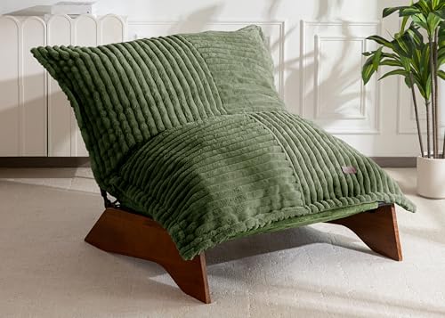 MAXYOYO Adjustable Living Room Chair, 3-Position Bean Bag Chair with Removable Cover, Upholstered Accent Chair with Frame, Soft Reclining Lounge for Bedroom, Apartment, Office, Green