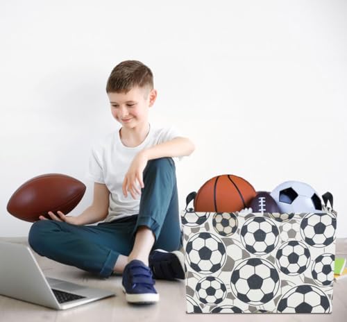 Image of Rectangle Storage Basket with Handles,Collapsible Storage Bin, Gift Basket, Books Box, Room Decor(Soccer)