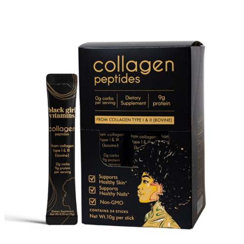 Image of Black Girl Vitamins Collagen Stick Packs - Collagen Type I & III Supplement for Hair, Skin & Nails - Unflavored Collagen Protein Powder - 9g Protein, 0g Carbs - 24 Pack