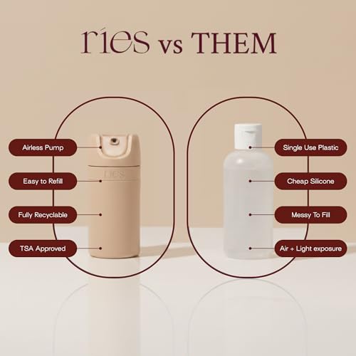 Image of RIES Airless Pump Travel Bottles Set of 3 | TSA Approved Leak Proof Toiletry Containers | 1.7 oz Refillable BPA Free Travel Size Bottles | Shampoo Conditioner | Sand