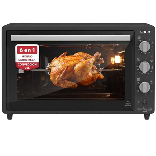 Sogo Horno Sobremesa de Convección 70L - Horno Eléctrico con Rustidor para Asados Jugosos - Horno...
