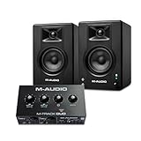 M-AUDIO BX3 Pair Bluetooth Studio Monitors Bundle with Dual XLR Audio Interface for Studio Recording, Music Production, Podcasting, Streaming