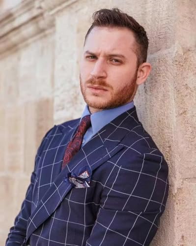 Mens Formal Suits for Wedding 3 Piece Plaid Slim Fit Suits for Men Tuxedo Suit Men Blazer Vest Pants Set2