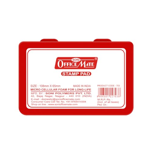Image of Soni Officemate Medium Stamp Pad - Red | Pack of 10 | Quick-Dry, Smudge-Free Ink | Crisp Impressions | Refillable | for Office, Craft & DIY